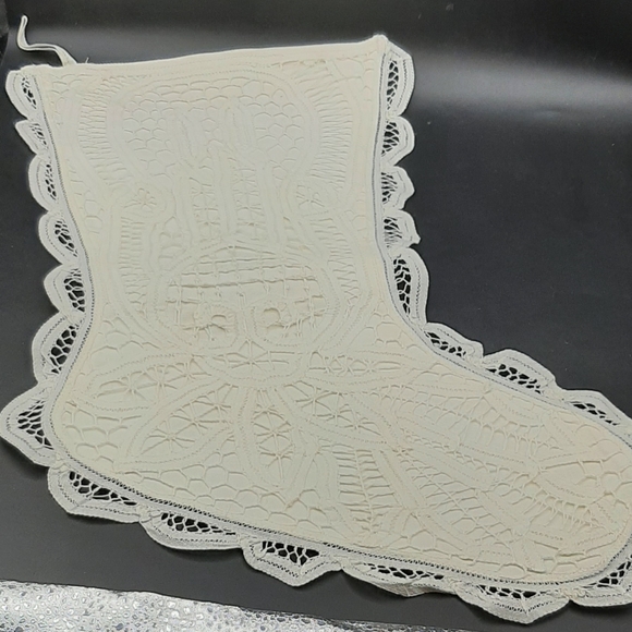 Vintage Battenburg Lace Victorian Christmas Hanging Stocking White - Picture 2 of 5